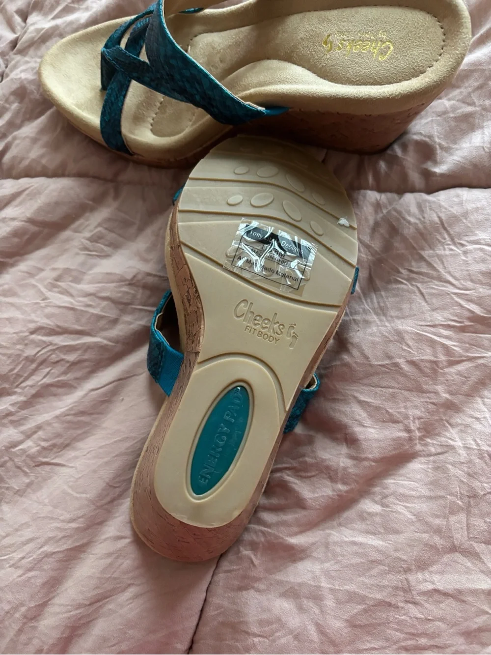 Teal Strappy Wedge Sandals with Buckle by Cherokee